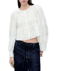 Mango - Floral Embroidered Cotton Peplum Button-Up Shirt - Lyst