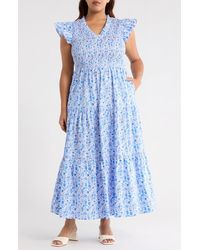 Sugarlips - Luray Floral Sunfire Smocked Cotton Tiered Maxi Dress - Lyst
