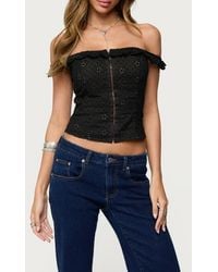 Edikted - Jordana Ruffle Eyelet Off The Shoulder Crop Top - Lyst