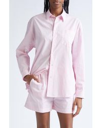 Sporty & Rich - Eden Script Stripe Cotton Button-Up Shirt - Lyst