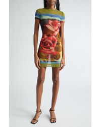 Jean Paul Gaultier - Rose Print Semisheer Mesh Dress - Lyst