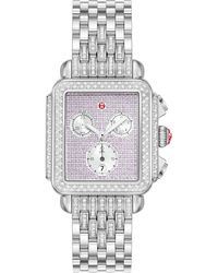 Michele - Deco Diamond & Pink Sapphire Bracelet Chronograph Watch - Lyst
