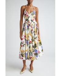Dolce & Gabbana - Garden Floral Print Pleated Cotton Poplin A-line Dress - Lyst