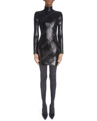 Balenciaga - Sequin Logo Long Sleeve Turtleneck Body-con Dress - Lyst