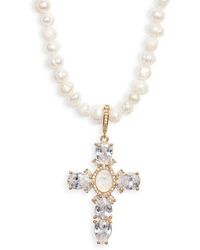 VIDAKUSH - Virgin Mary Cross Pearl Necklace - Lyst
