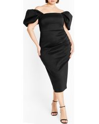 City Chic - Elyse Puff Sleeve Sheath Dress - Lyst