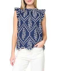 Gibsonlook - Ribbon Detail Flutter Sleeve Top - Lyst