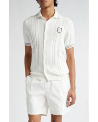 Brunello Cucinelli - Cable Stitch Short Sleeve Cotton Button-up Sweater - Lyst