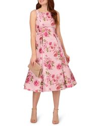 Adrianna Papell - Floral Jacquard Fit & Flare Cocktail Midi Dress - Lyst