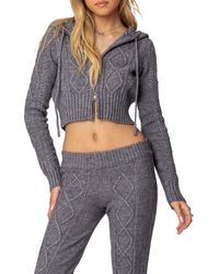 Edikted - Ray Cable Stitch Hooded Crop Jacket - Lyst