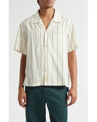Bode - Celery Stripe Short Sleeve Cotton Button-Up Shirt - Lyst