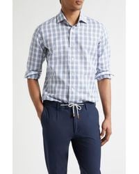 Eleventy - Dandy Collar Check Cotton & Linen Button-Up Shirt - Lyst