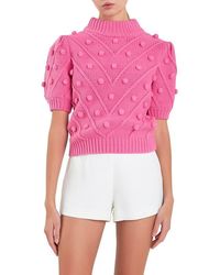 English Factory - Pompom Puff Sleeve Sweater - Lyst
