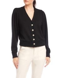 Fifteen Twenty - Madeline V-Neck Puff Sleeve Cardigan - Lyst