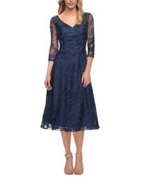La Femme - Stylish Tea Length Mother Of The Bride Dress With Sleeves - Lyst
