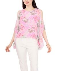 Chaus - Floral Print Cold Shoulder Cape Sleeve Top - Lyst