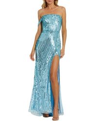 Mac Duggal - One Shoulder Mesh Sequin Gown With Slit - Lyst