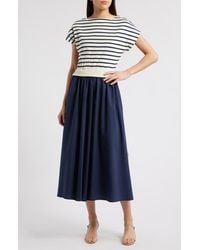 ZOE AND CLAIRE - Twofer Stripe Cotton Midi Dress - Lyst