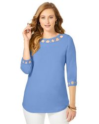 Jessica London - Stretch Cotton Lattice Boatneck Tunic - Lyst