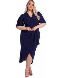 Quiz - Plus Size Scuba Crepe Short Sleeve Wrap Midi Dress - Lyst