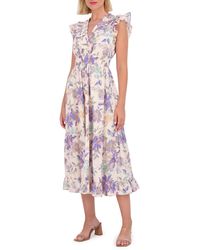 Vince Camuto - Floral Ruffle Cotton Midi Dress - Lyst