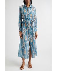 Etro - Paisley Print Belted Long Sleeve Cotton Shirtdress - Lyst