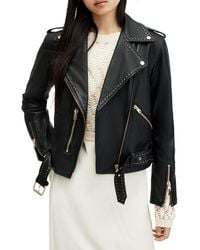 AllSaints - Balfern Mini Stud Leather Biker Jacket - Lyst