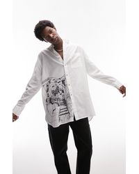 TOPMAN - Extreme Oversize Embroidered Cotton & Linen Button-up Shirt - Lyst