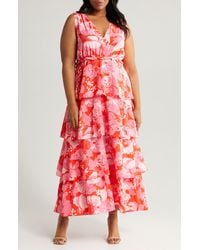 Chelsea28 - Floral Print Sleeveless Tiered Ruffle Maxi Dress - Lyst