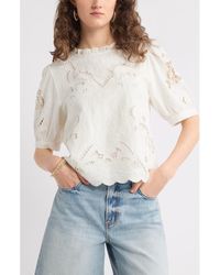 Treasure & Bond - Embroidered Cutwork Puff Sleeve Linen Blend Top - Lyst