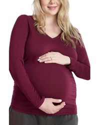 Motherhood Maternity - V-Neck Side-Ruched Maternity Long Sleeve Tee - Lyst