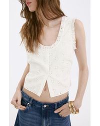 Mango - Embroidered Sleeveless Crop Top - Lyst