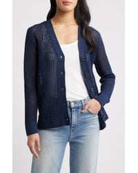 Caslon - Open Stitch V-Neck Cotton Cardigan - Lyst