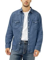 Silver Jeans Co. - Cotton Blend Denim Snap-Up Western Shirt - Lyst