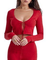House Of Cb - Perla Tie Front Pointelle Crop Cardigan - Lyst