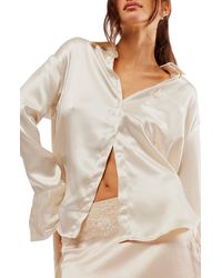 Free People - Shooting For The Moon Satin Shirt - Lyst
