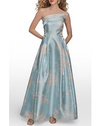 Donna Karan - Floral Print Strapless Satin Gown - Lyst