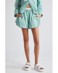 Ganni - Stripe Elastic Waist Organic Cotton Shorts - Lyst