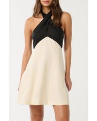 EVER NEW - Lea Contrast Detail Halter Neck Linen Minidress - Lyst