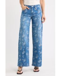 Fade Out Loud - Rose Jacquard Studded Low Rise Wide Leg Jeans - Lyst