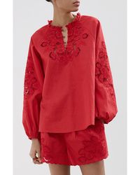 Mango - Cotton Ruffle Trim Broderie Anglaise Top - Lyst