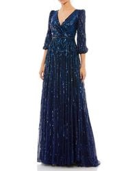 Mac Duggal - Sequined Wrap Over 3/4 Sleeve Gown - Lyst
