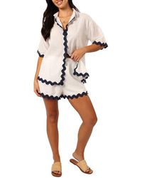 Petal & Pup - Wilson Rickrack Trim Oversize Cotton Button-Up Top & Shorts Set - Lyst