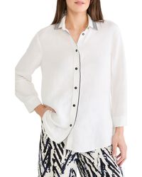 NIC+ZOE - Stripe Trim Linen Blend Button-Up Shirt - Lyst