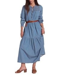 Boden - Smock Detail Long Sleeve Cotton Chambray Midi Dress - Lyst