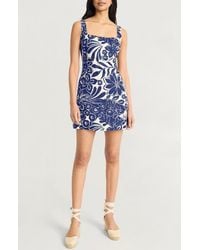 The Good Journey - Floral Print Square Neck Linen Blend Minidress - Lyst