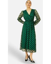 Yumi' - Spot Mesh Wrap Midi Skater Dress - Lyst
