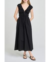 Wayf - Liv Ruched Stretch Cotton Poplin Midi Dress - Lyst