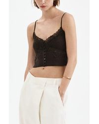 Mango - Lace Trimmed Fine Knit Crop Camisole - Lyst