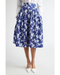 Carolina Herrera - Floral Print Pleated Faille Midi Skirt - Lyst